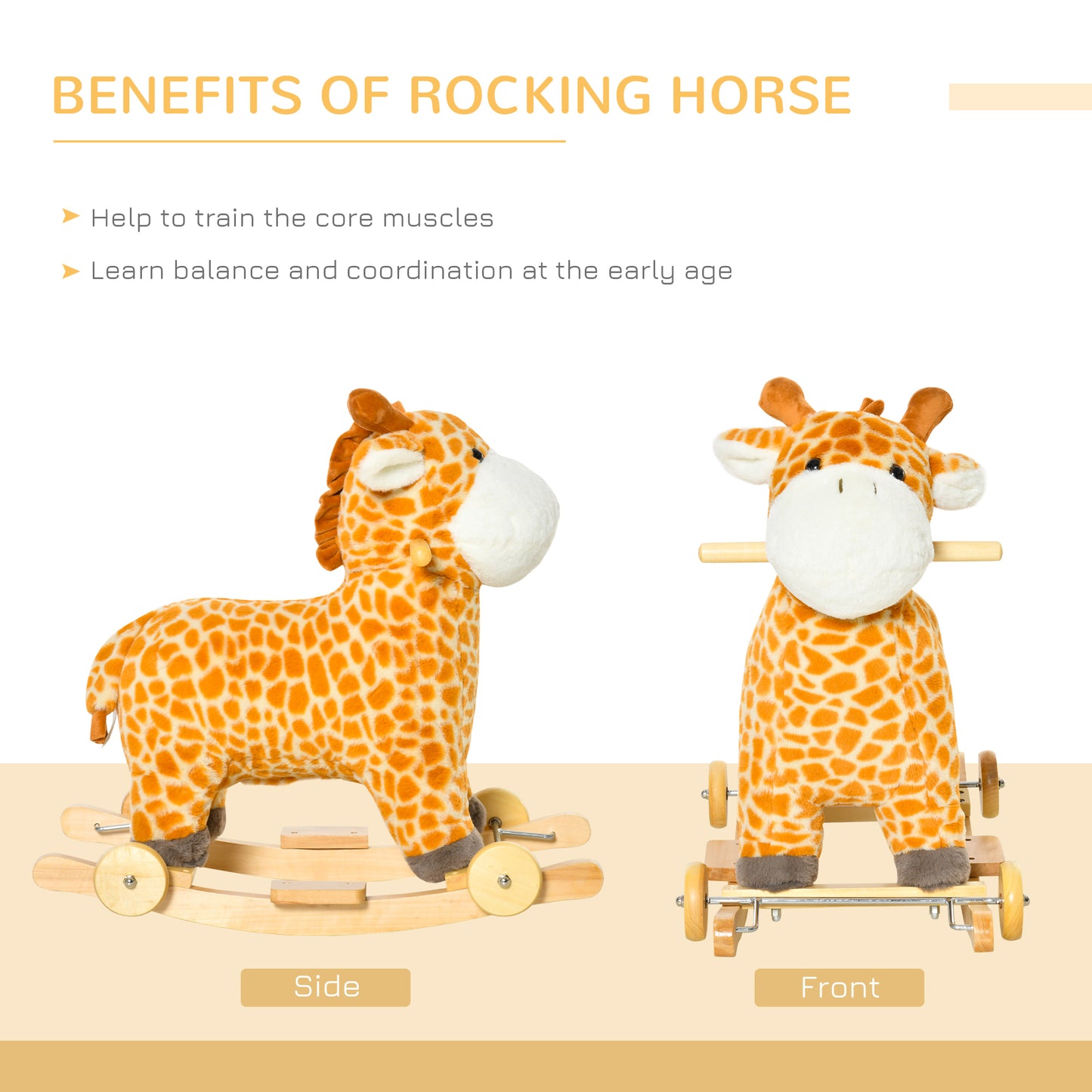 2 In 1 Kids Todder Rocking Horse Plush Ride On Giraffe Rocker