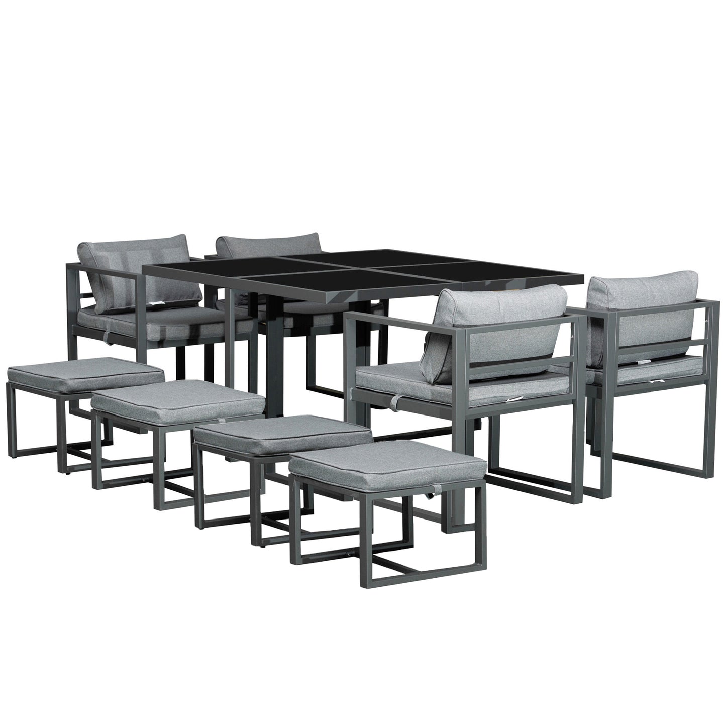 9PCs Patio Aluminium Dining Set, Space Saving Cube Set with 4 Chairs