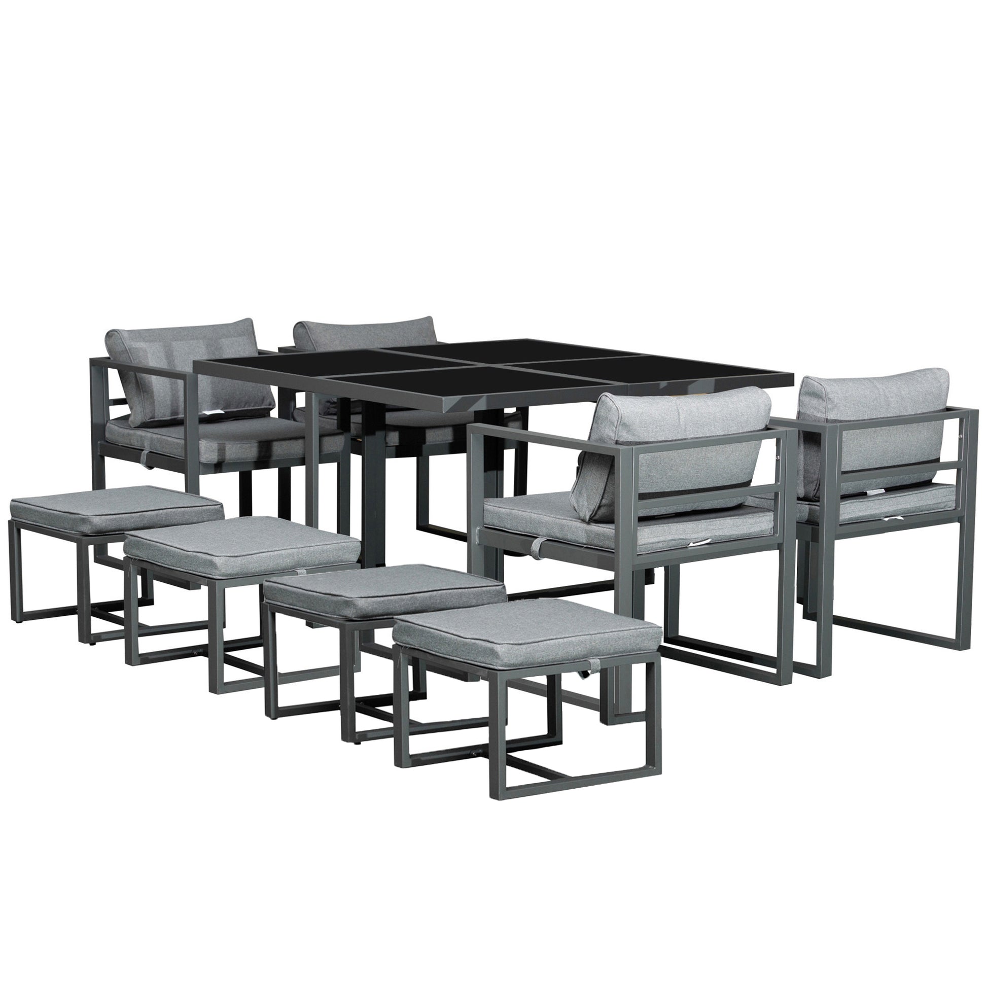 9PCs Patio Aluminium Dining Set, Space Saving Cube Set with 4 Chairs