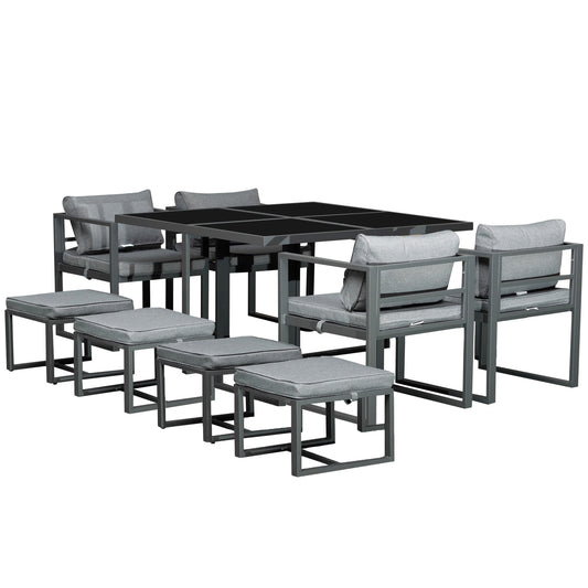 9PCs Patio Aluminium Dining Set, Space Saving Cube Set with 4 Chairs
