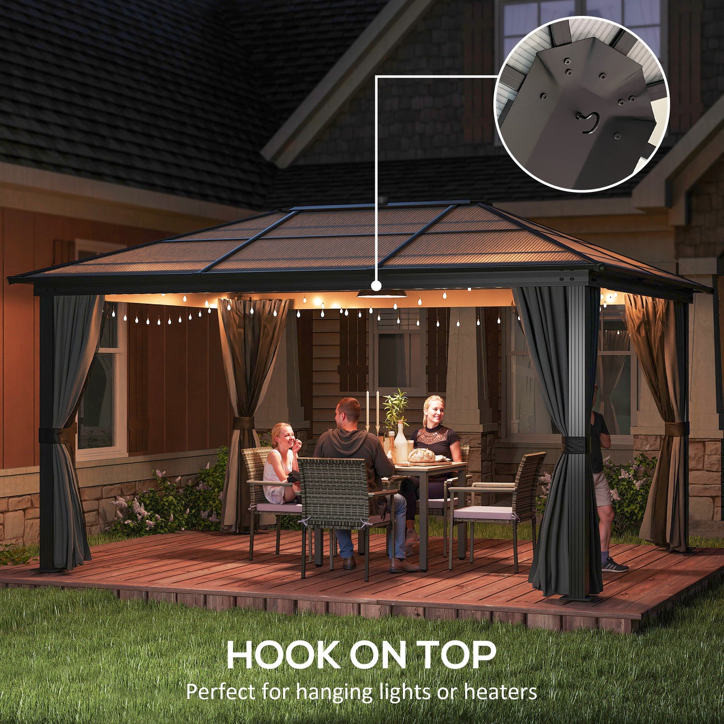 3.6 x 4m Hardtop Gazebo Canopy with Polycarbonate Roof (1)