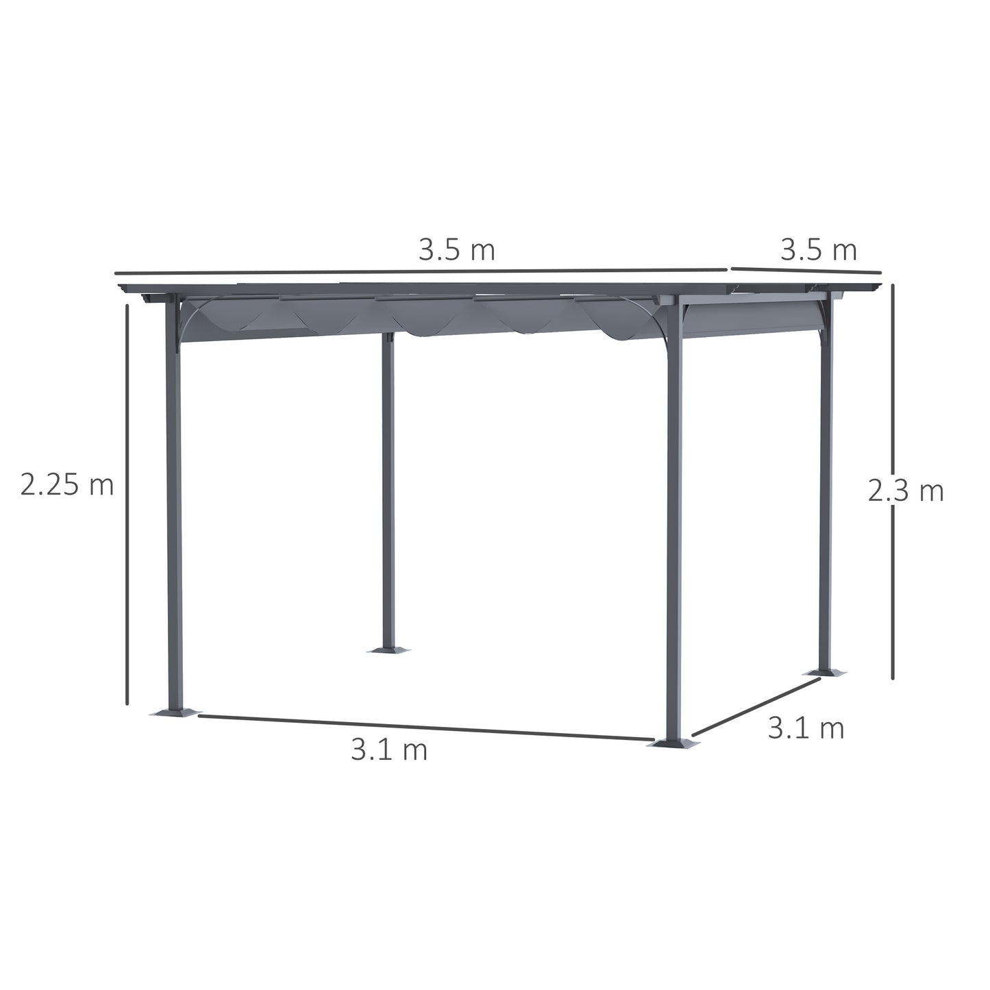 3.5M X 3.5M Metal Pergola Gazebo Awning Retractable Canopy Outdoor