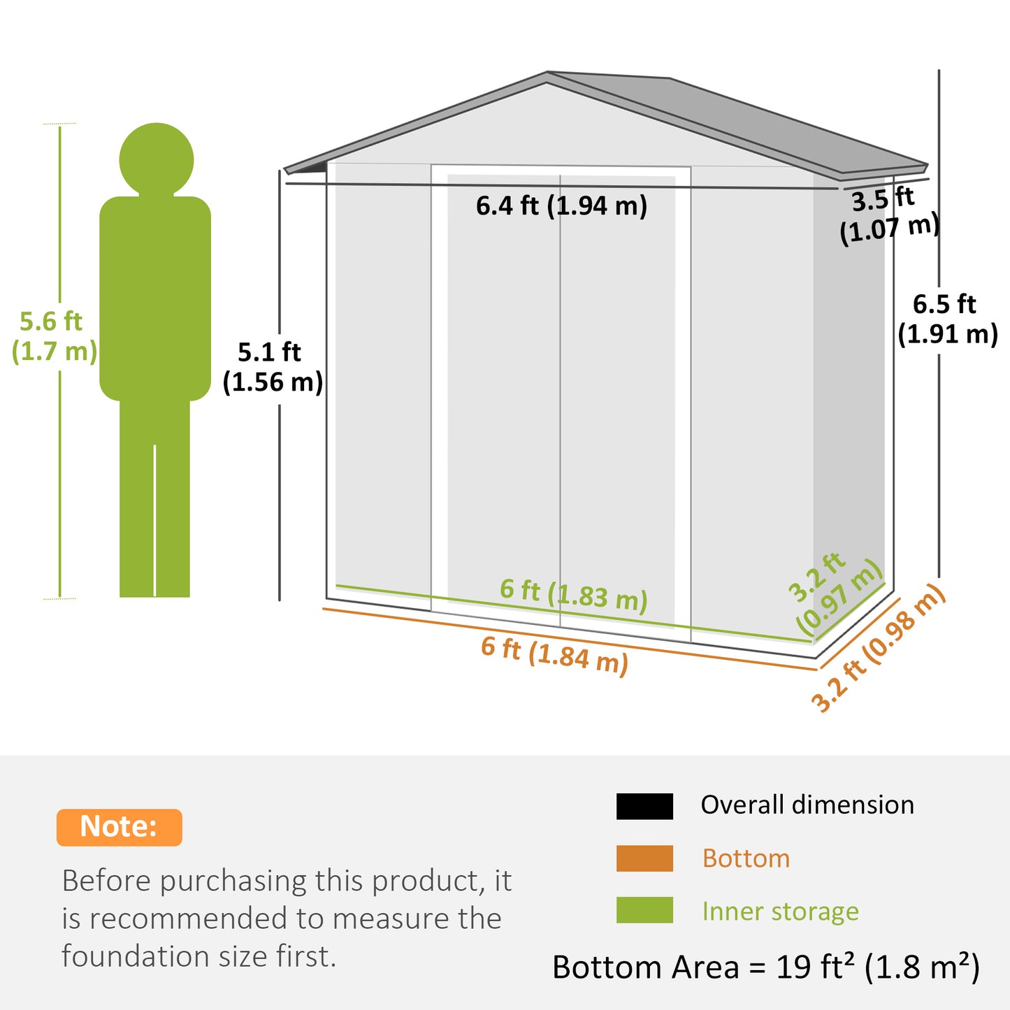6.5 x 3.5ft Metal Garden Storage Shed