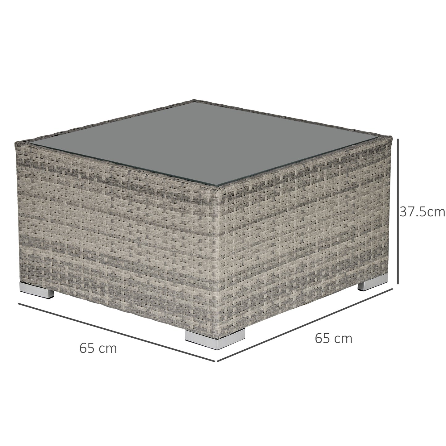 Square PE Wicker Rattan Table, with Glass Top
