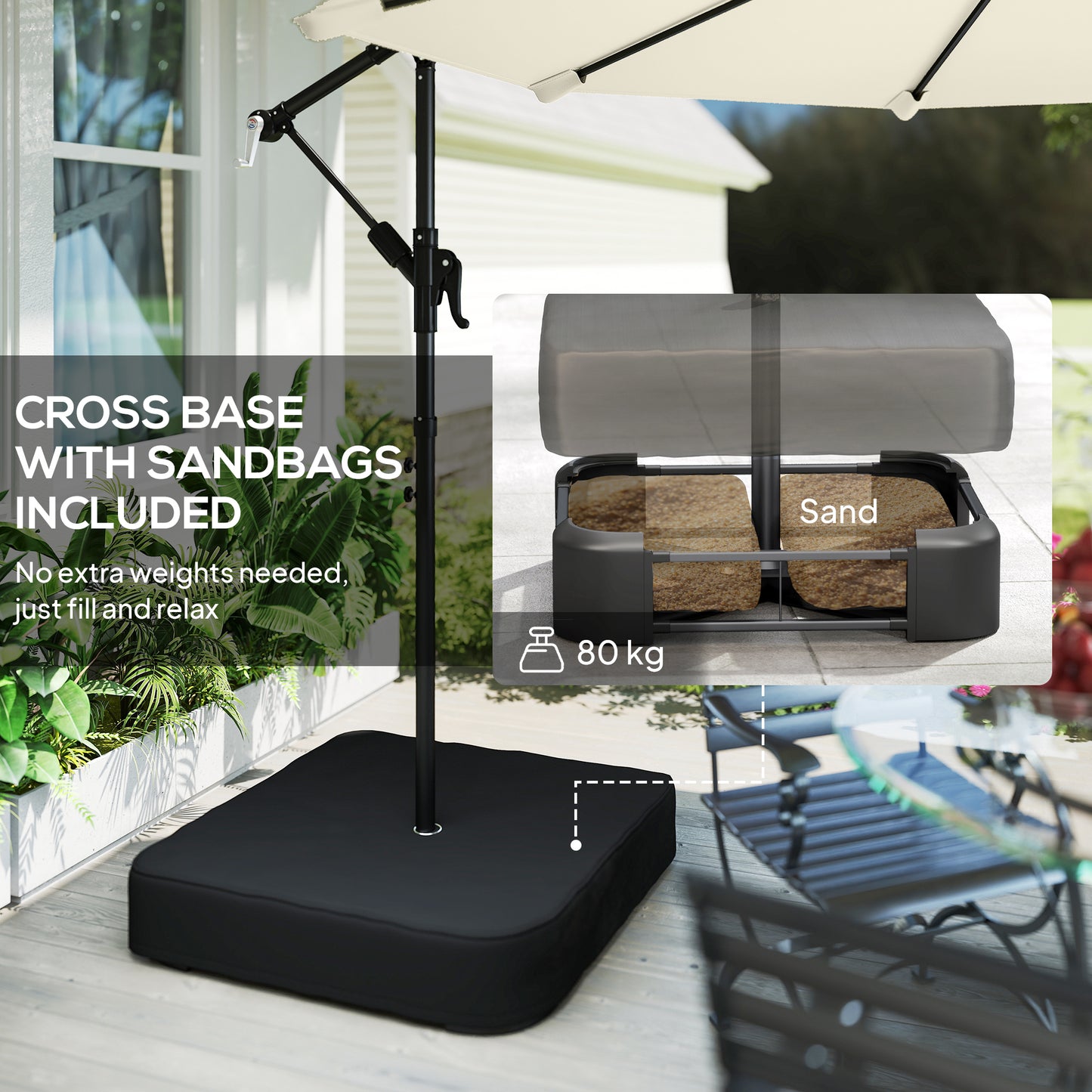 3 m Garden Cantilever Parasol with Cross Base, Sandbag