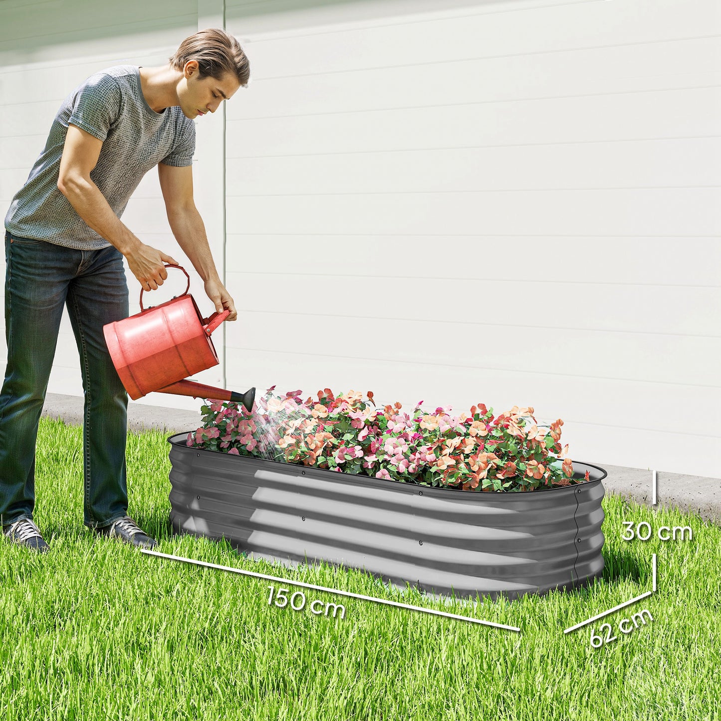 Galvanised Raised Garden Bed, Metal Planter Box with Safety Edging (2)