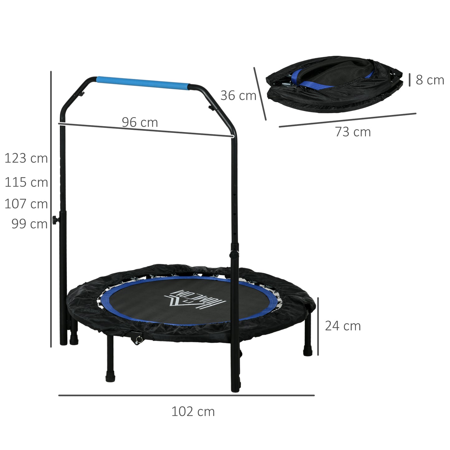 40" Foldable Mini Fitness Trampoline, with Adjustable Foam Handle