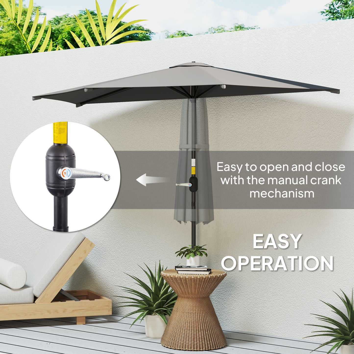 3(m) Half Parasol, Semi Round Umbrella with Metal Frame