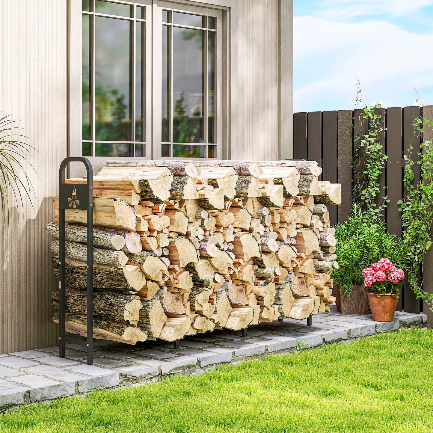 6.5 FT Steel Firewood Log Rack with 300 kg Capacity