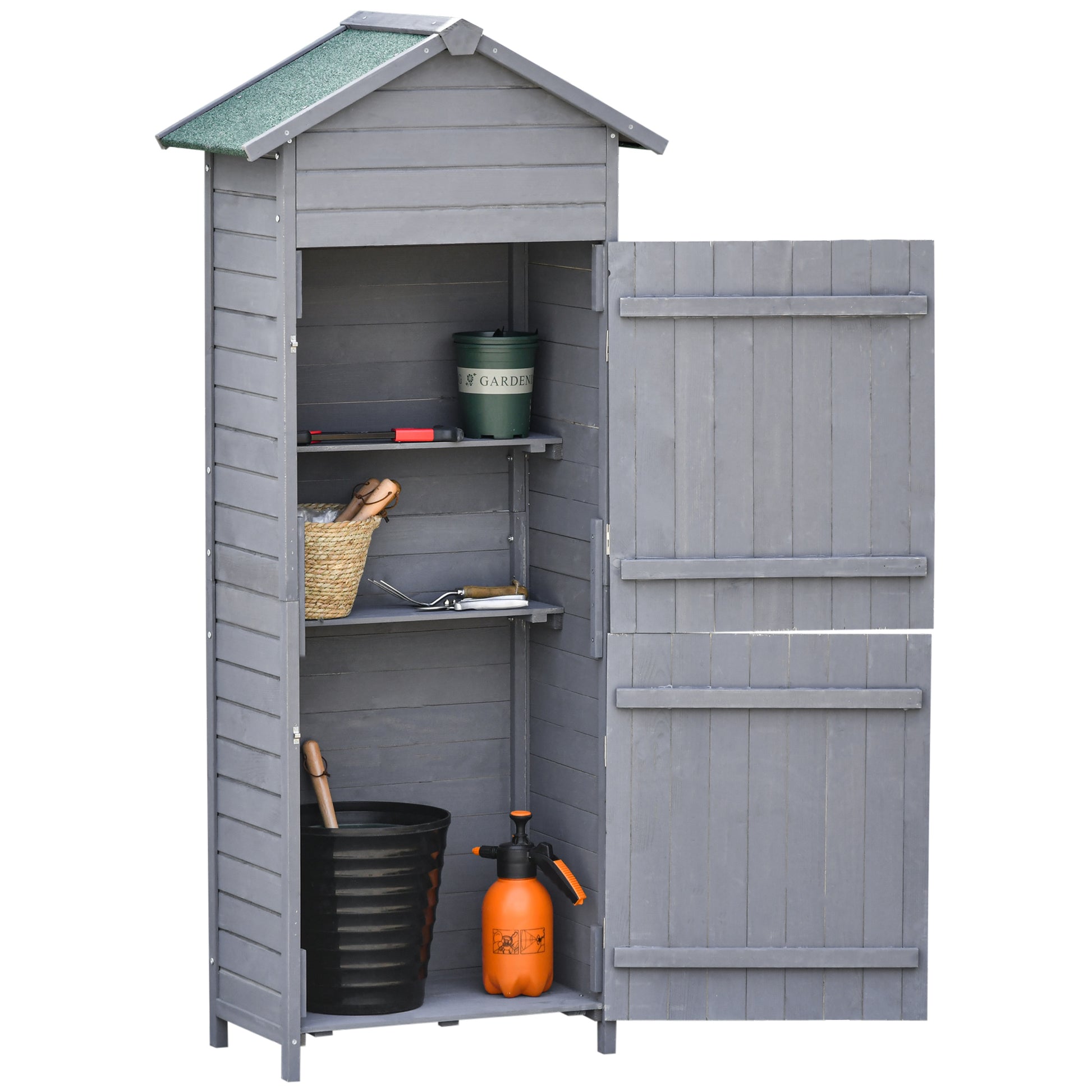 Wooden Garden Storage Shed Utility Gardener Cabinet w/ 3 Shelves