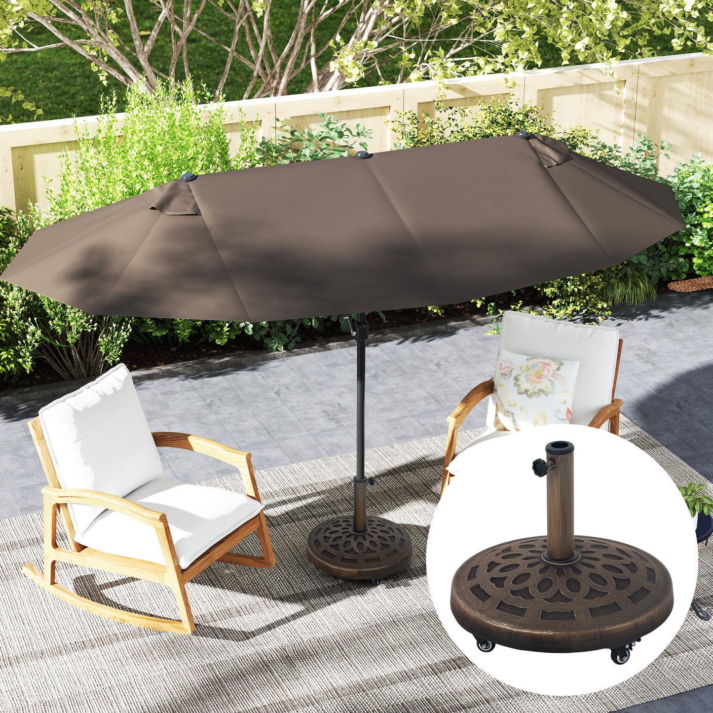 21kg Resin Garden Parasol Base with Wheels, Round Umbrella Stand