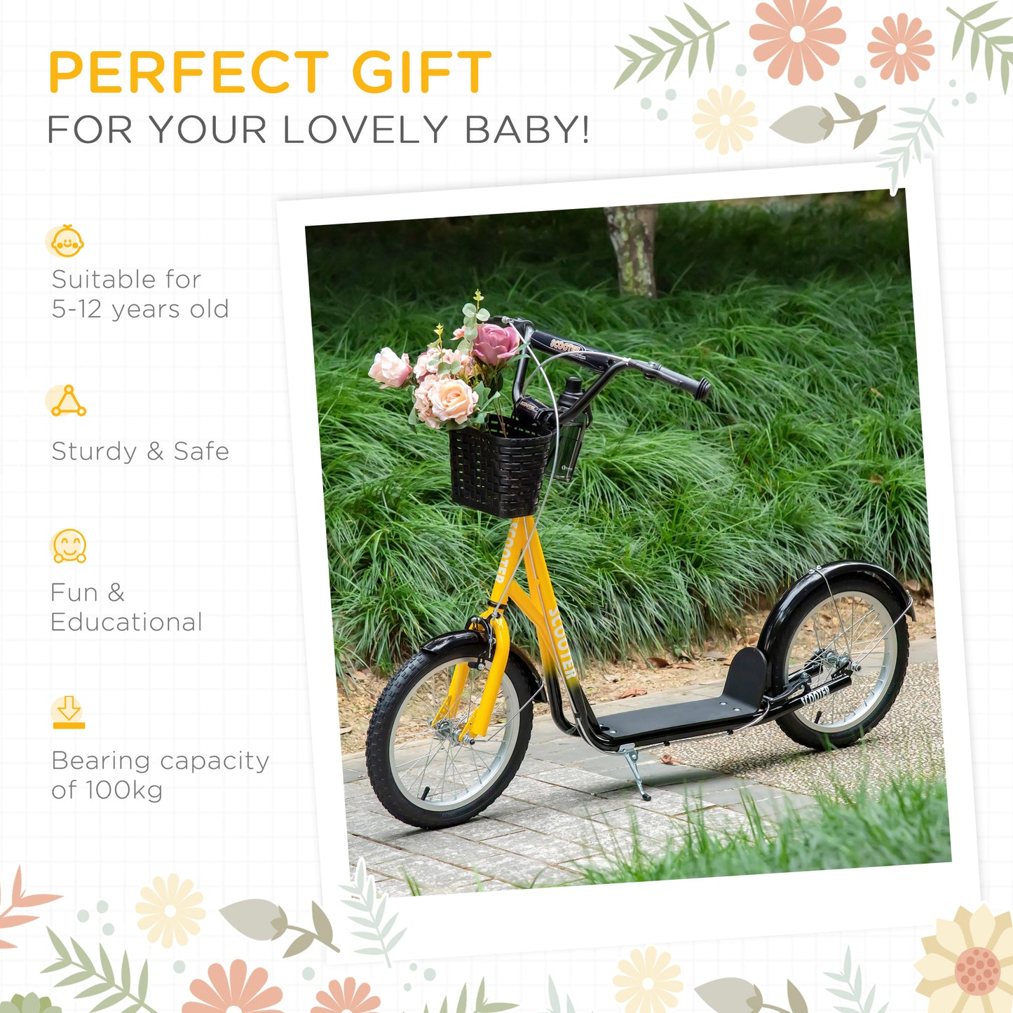 Kids Scooter, Kick Stunt Scooter with Adjustable Handlebar