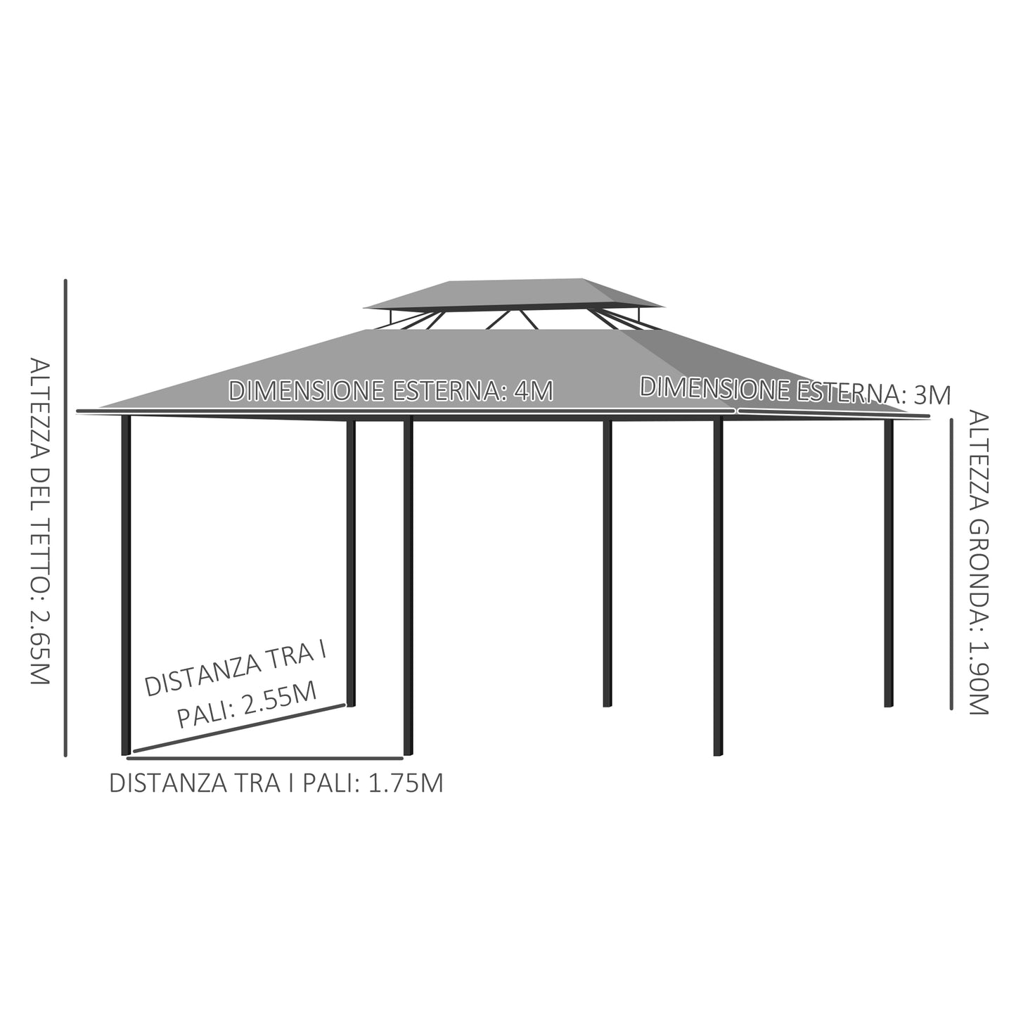 4m x 3(m) Metal Gazebo Canopy Party Tent Garden Pavillion Patio