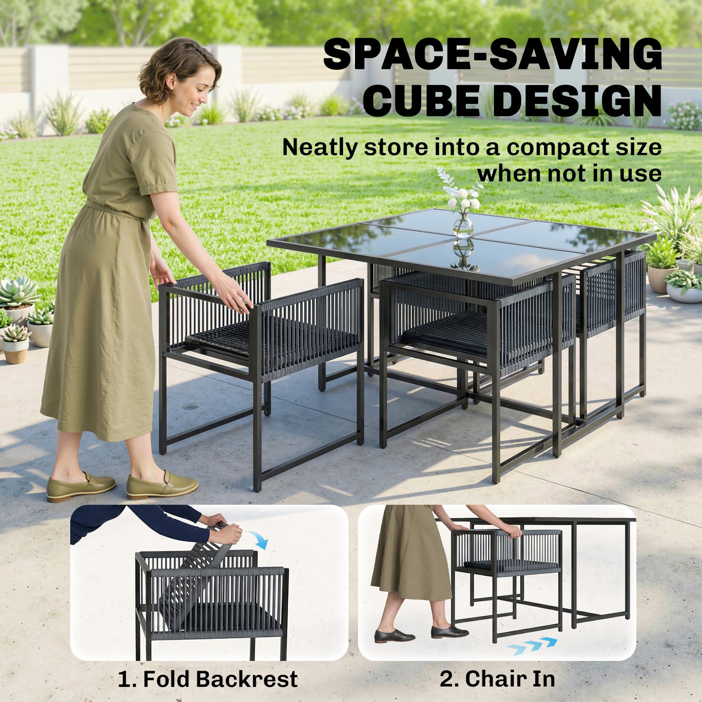 5 Pieces Garden Dining Set, Outdoor Patio Cube Set
