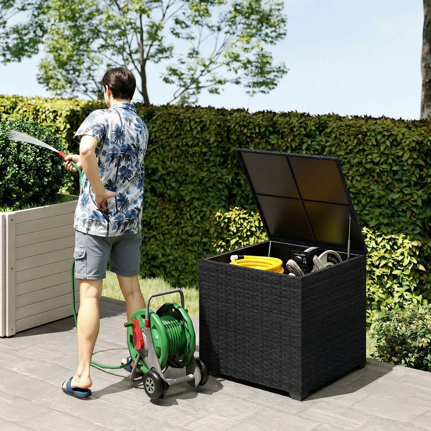 253L Garden Storage Box, Rattan Deck Box with Zipped Liner