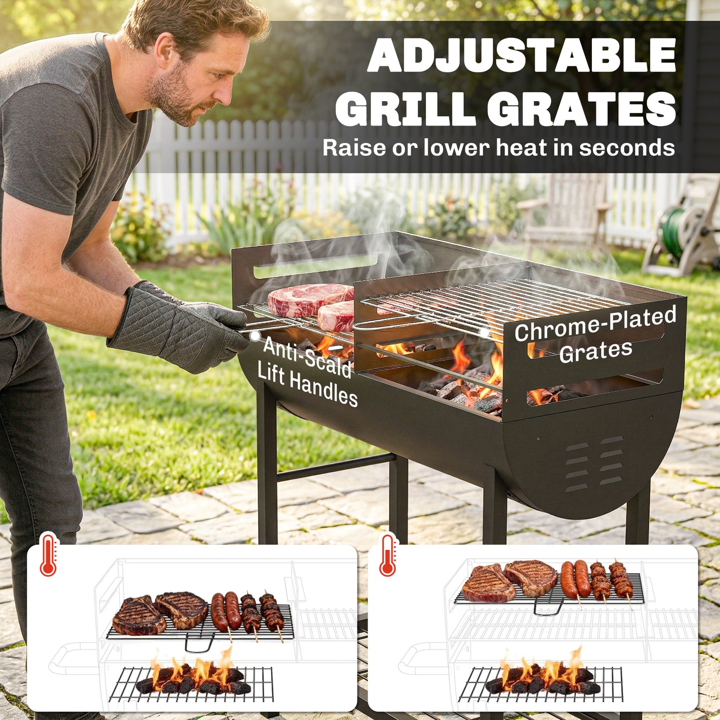 Charcoal Barbecue Grill with 2 Cooking Areas