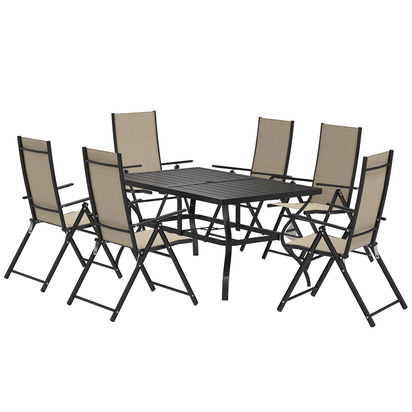 Seven-Piece Steel Outdoor Dining Set, with Parasol Hole