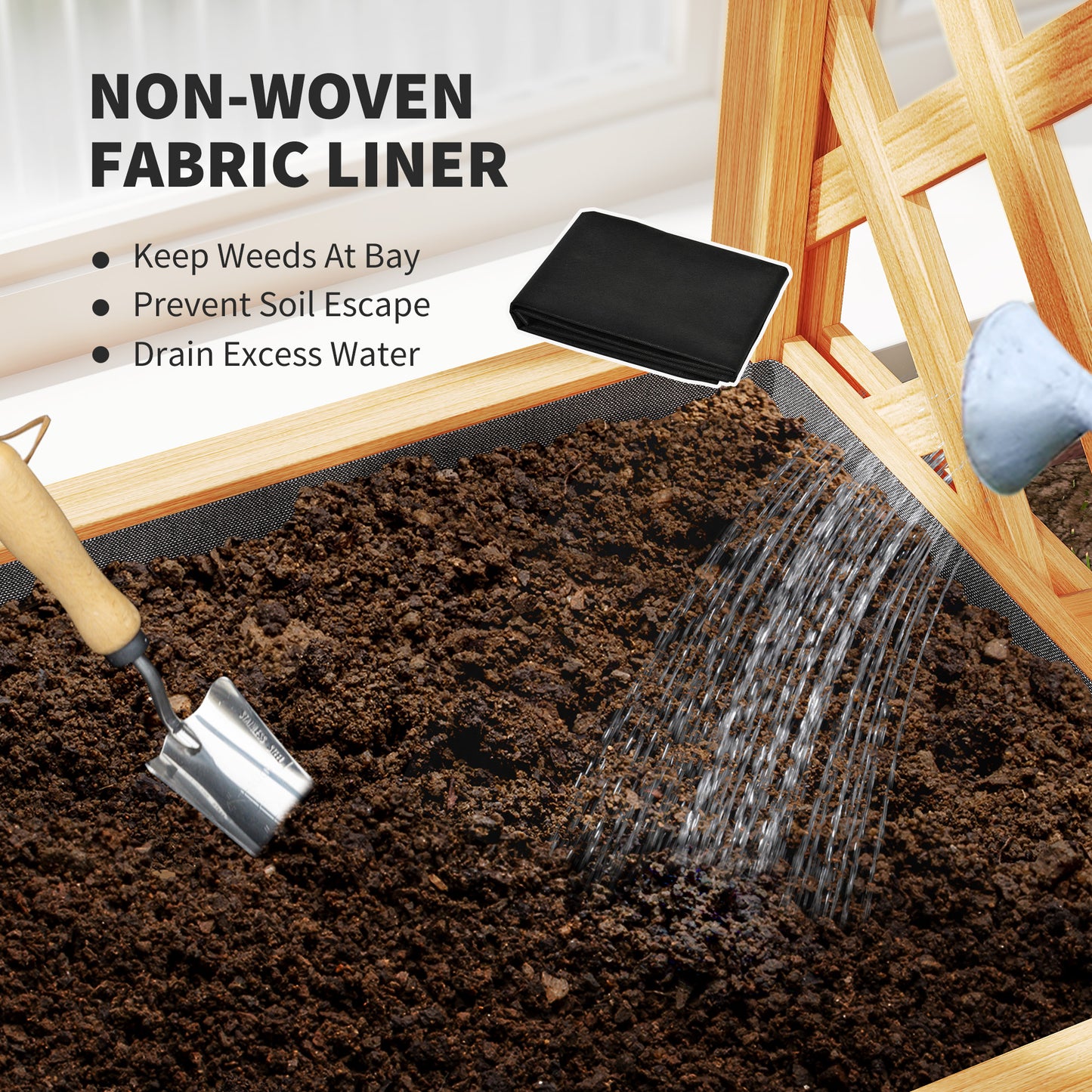Wooden Raised Garden Bed with Trellis, Liner, Drainage Holes