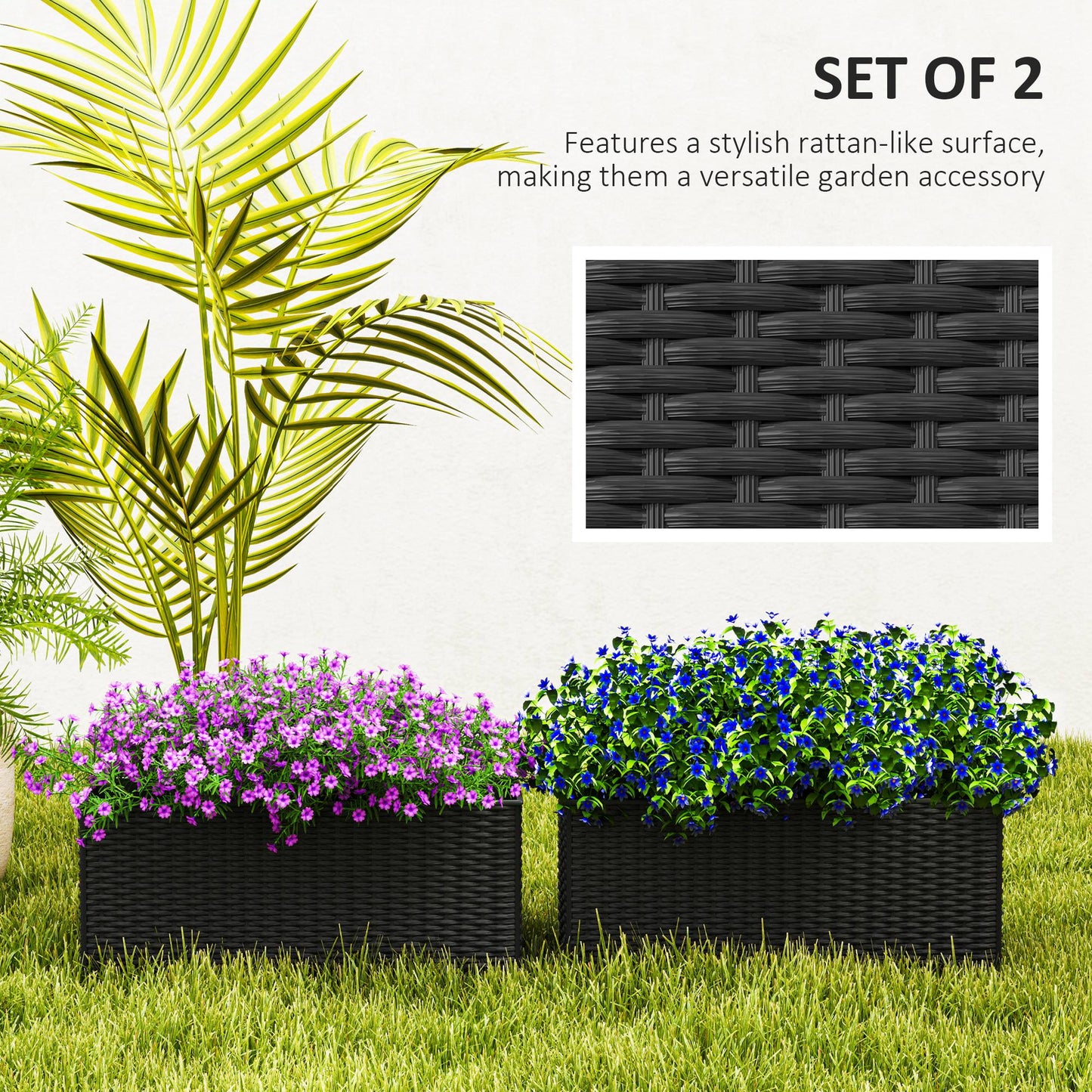 Set of Two Rattan-Effect Planters (2)