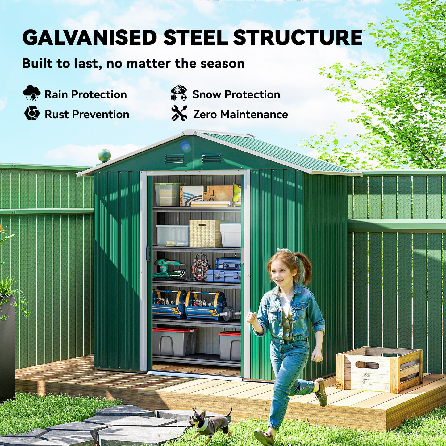 6.5ft x 3.5ft Metal Garden Storage Shed for Outdoor Tool Storage