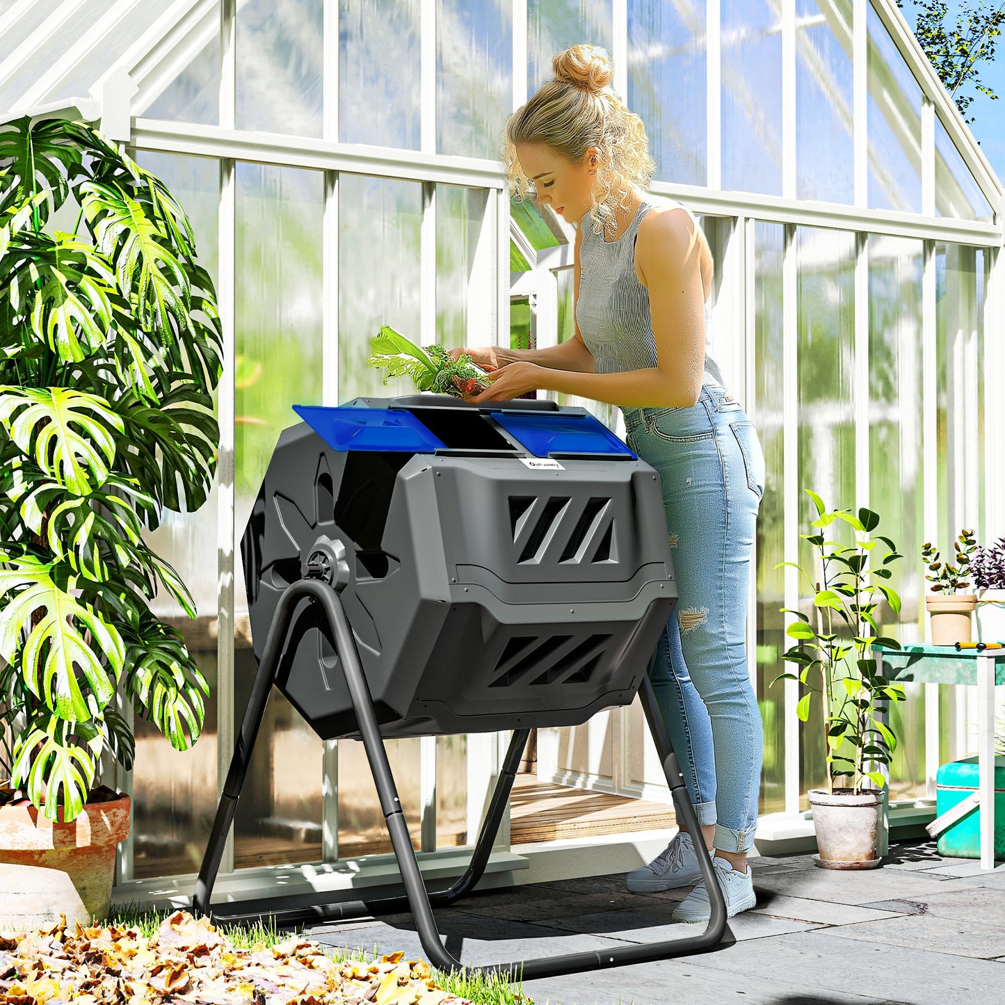 160L 360° Rotating Dual Chamber Composter