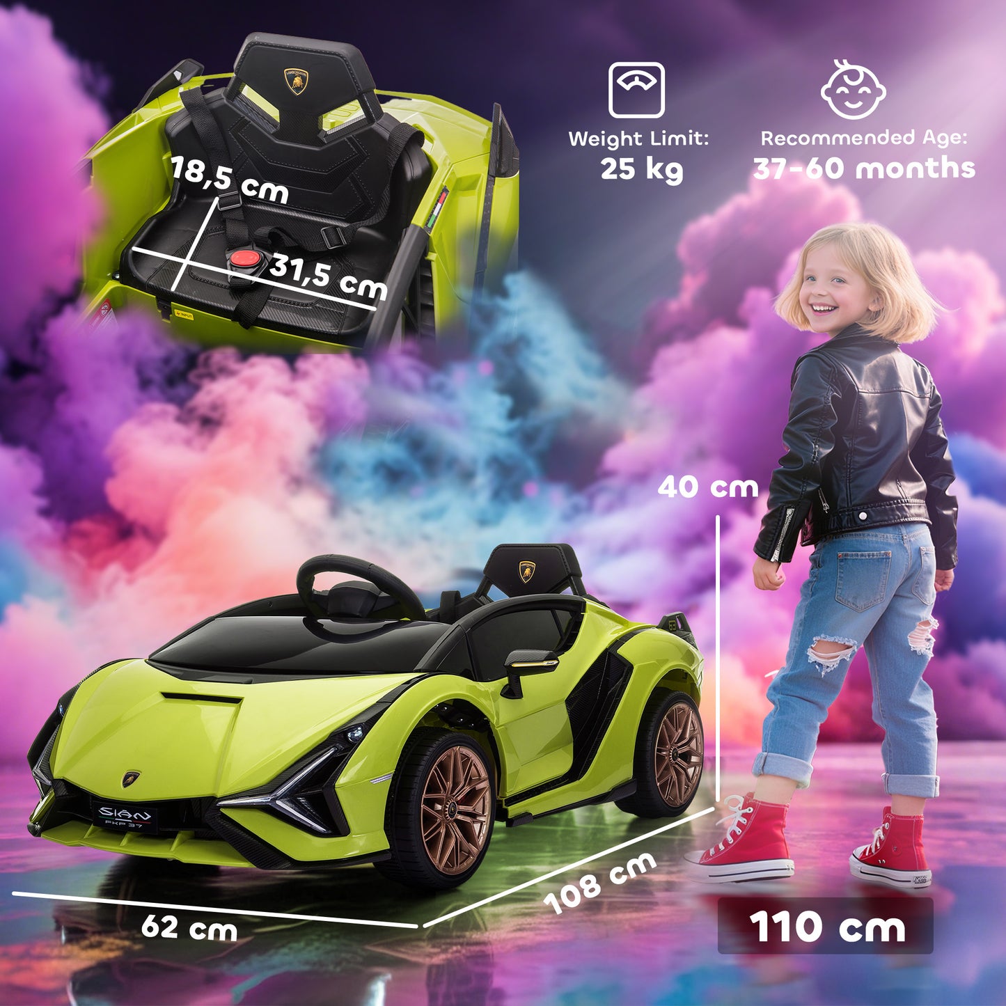 Lamborghini Sian Licensed 12V Electric Car for Kids 2 Motors Toy Car