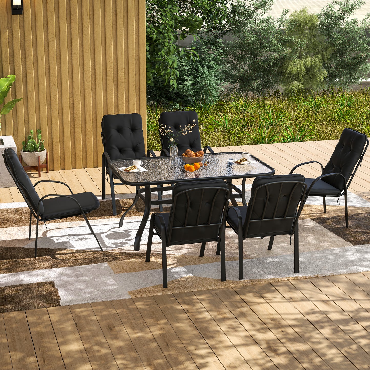 Seven-Piece Garden Dining Set with Cushions