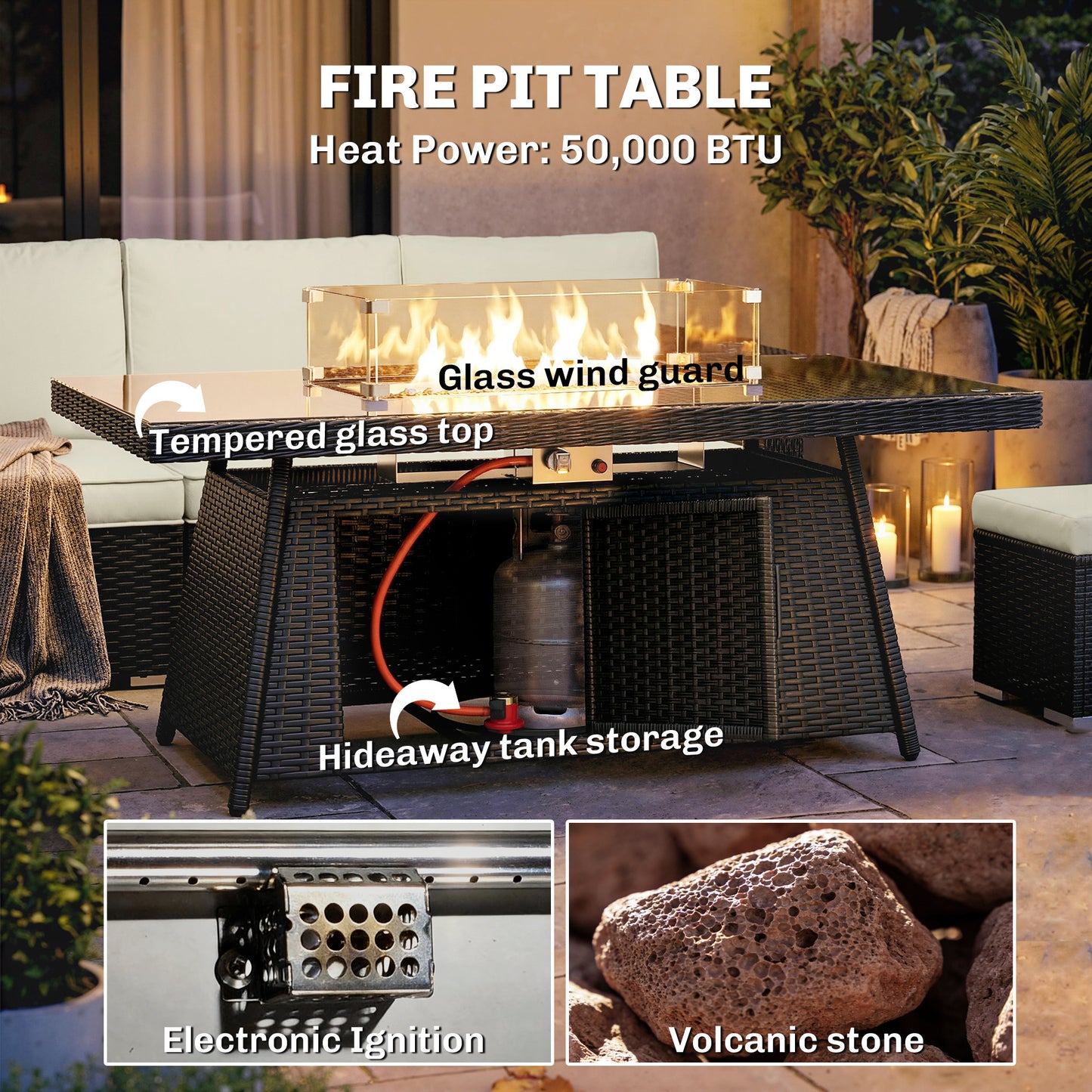 7 Pieces PE Rattan Garden Furniture Set, 50
