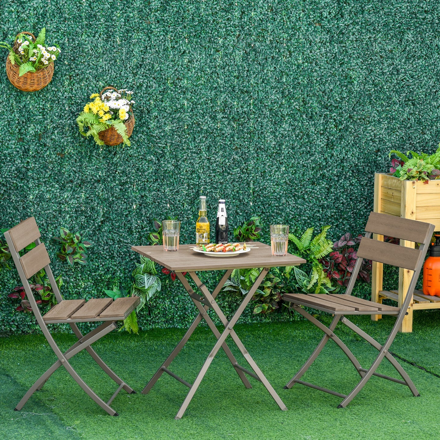 3 Piece Foldable Garden Bistro Set Patio Furniture Set with Table