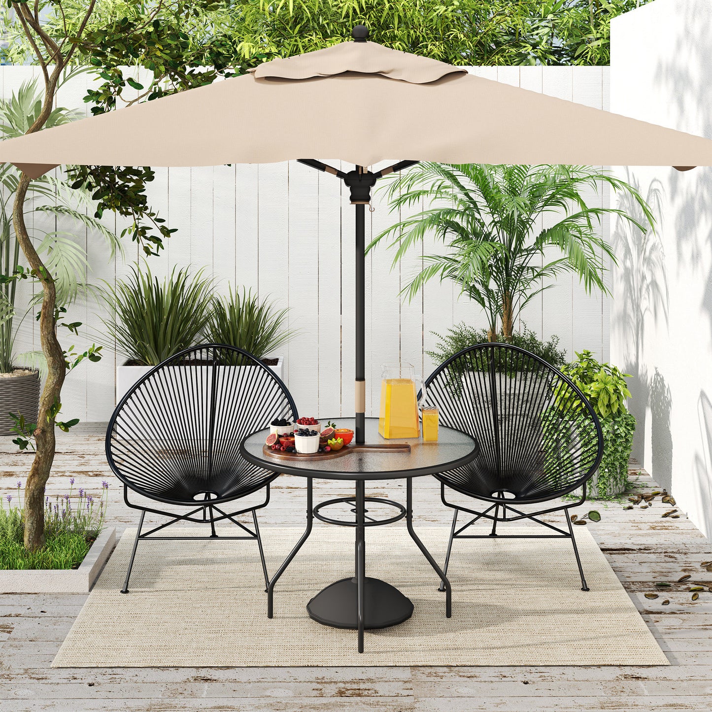 Glass-Top Garden Table, with Parasol Hole