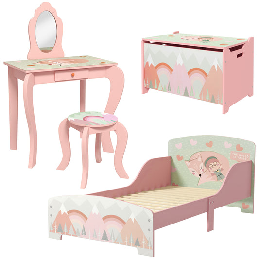 Kids Bedroom Furniture Set Includes Bed Frame, Toy Chest