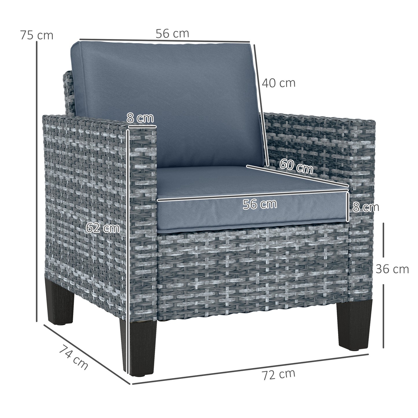 Single Rattan Armchair, with Cushions