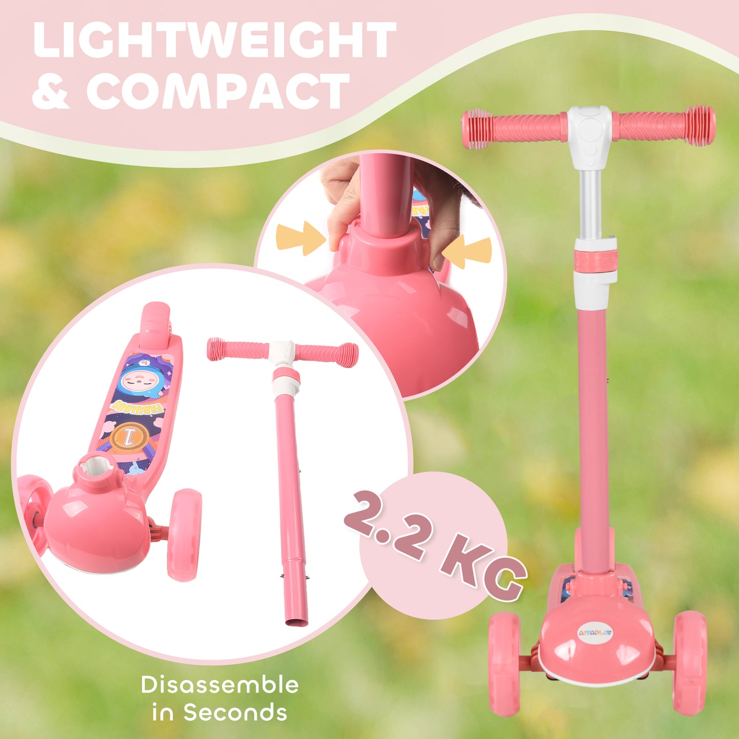 Kids 3 Wheel Scooter for 2-6 Years Old w/ Adjustable Height