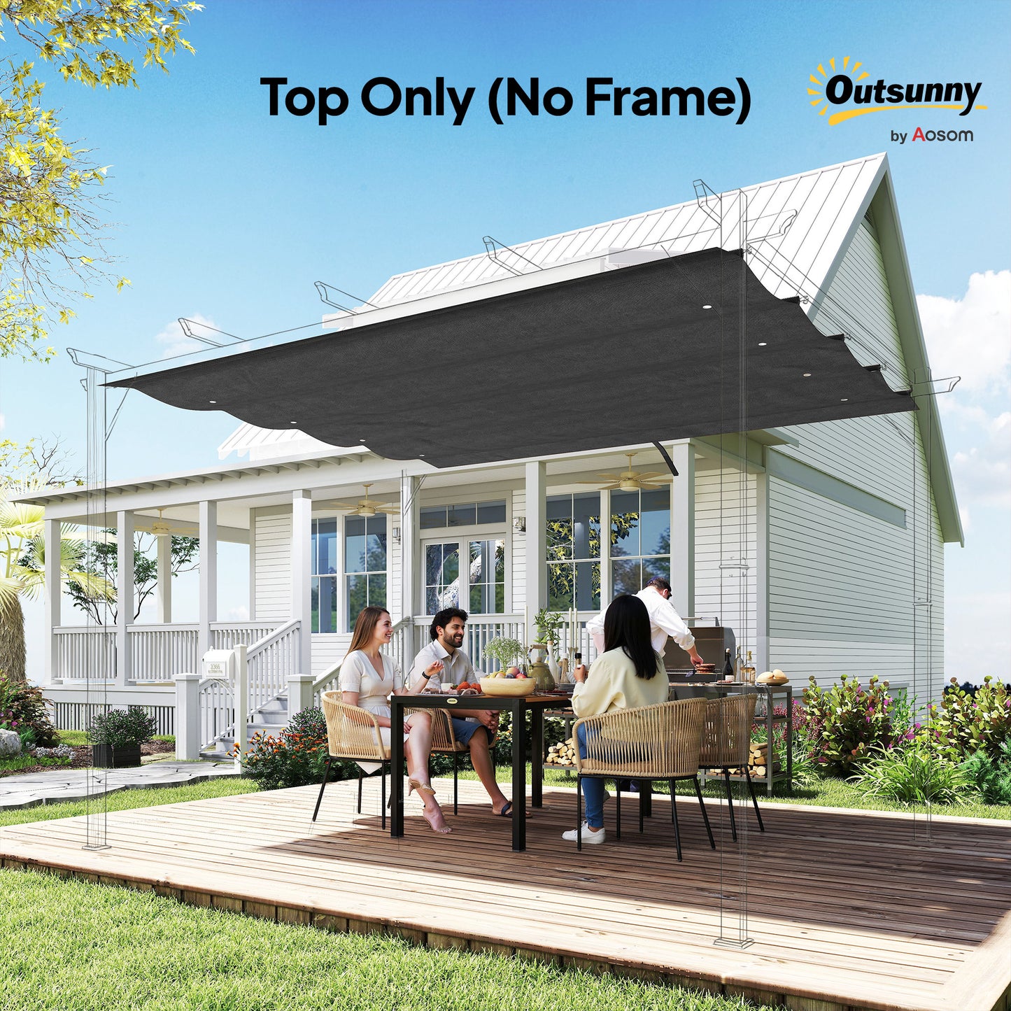 Pergola Cover Roof, 2.86 x 2.45 m Retractable Sun Shade Top