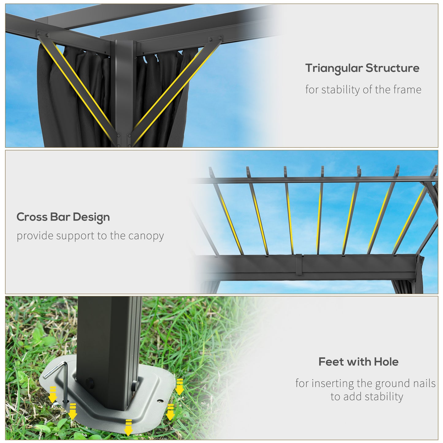 3.6 x 3 m Pergola with Retractable Roof Canopy, Curtains