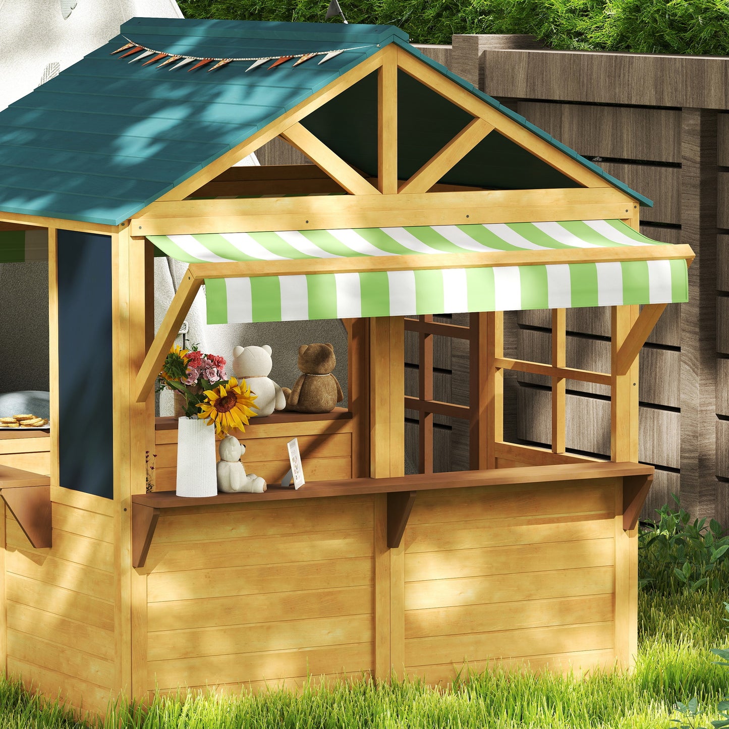 Wooden Playhouse for Kids, Foldable Wendy House with Windows