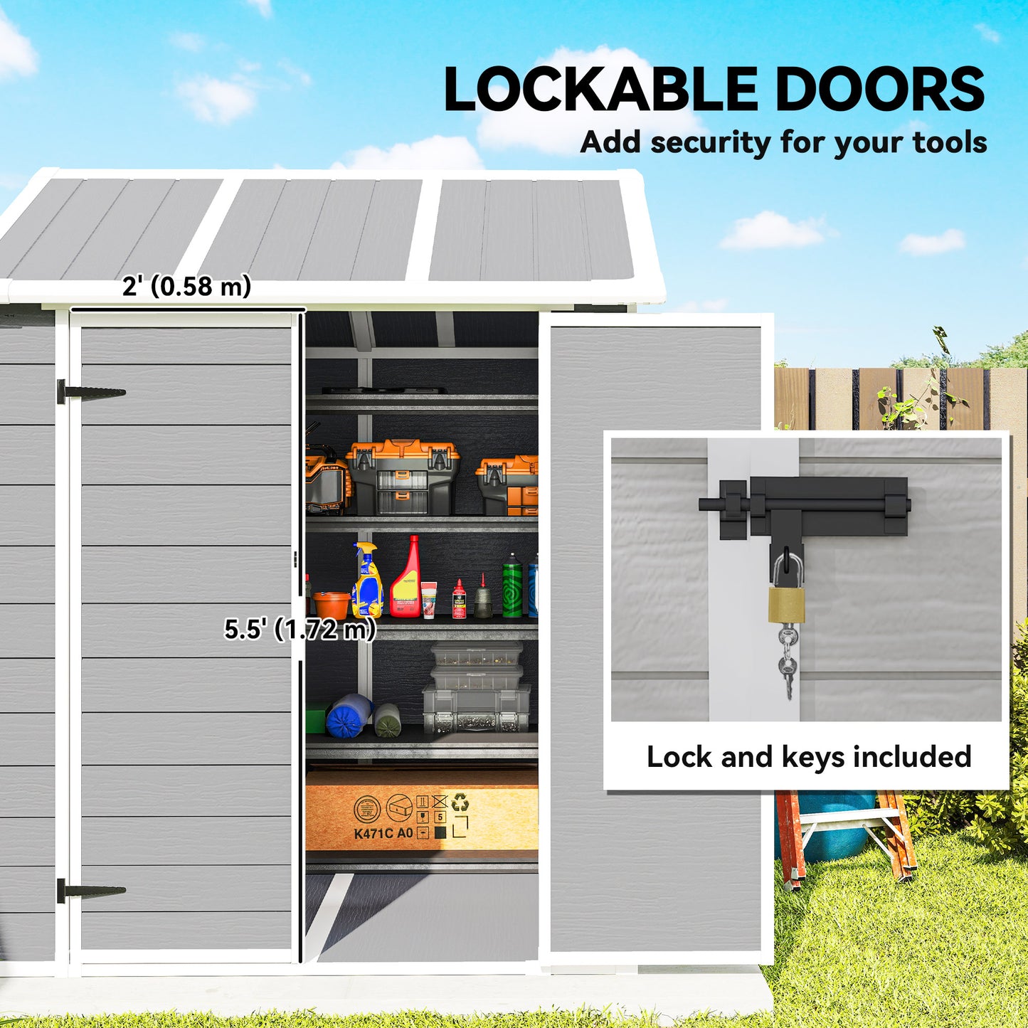 6 x 6ft Garden Shed with Floor, Window, Lockable Doors and Vents