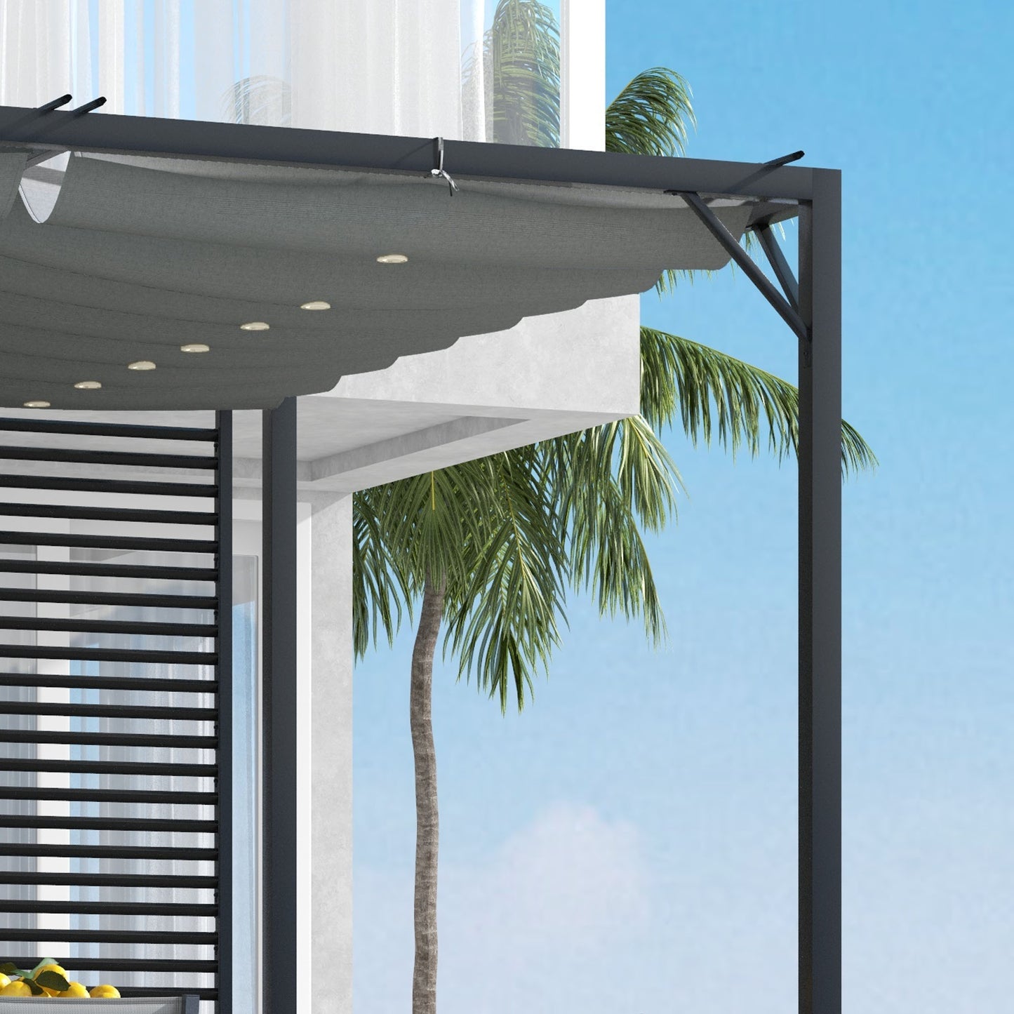 3 x 2.8m Metal Pergola, with Retractable Fabric Roof