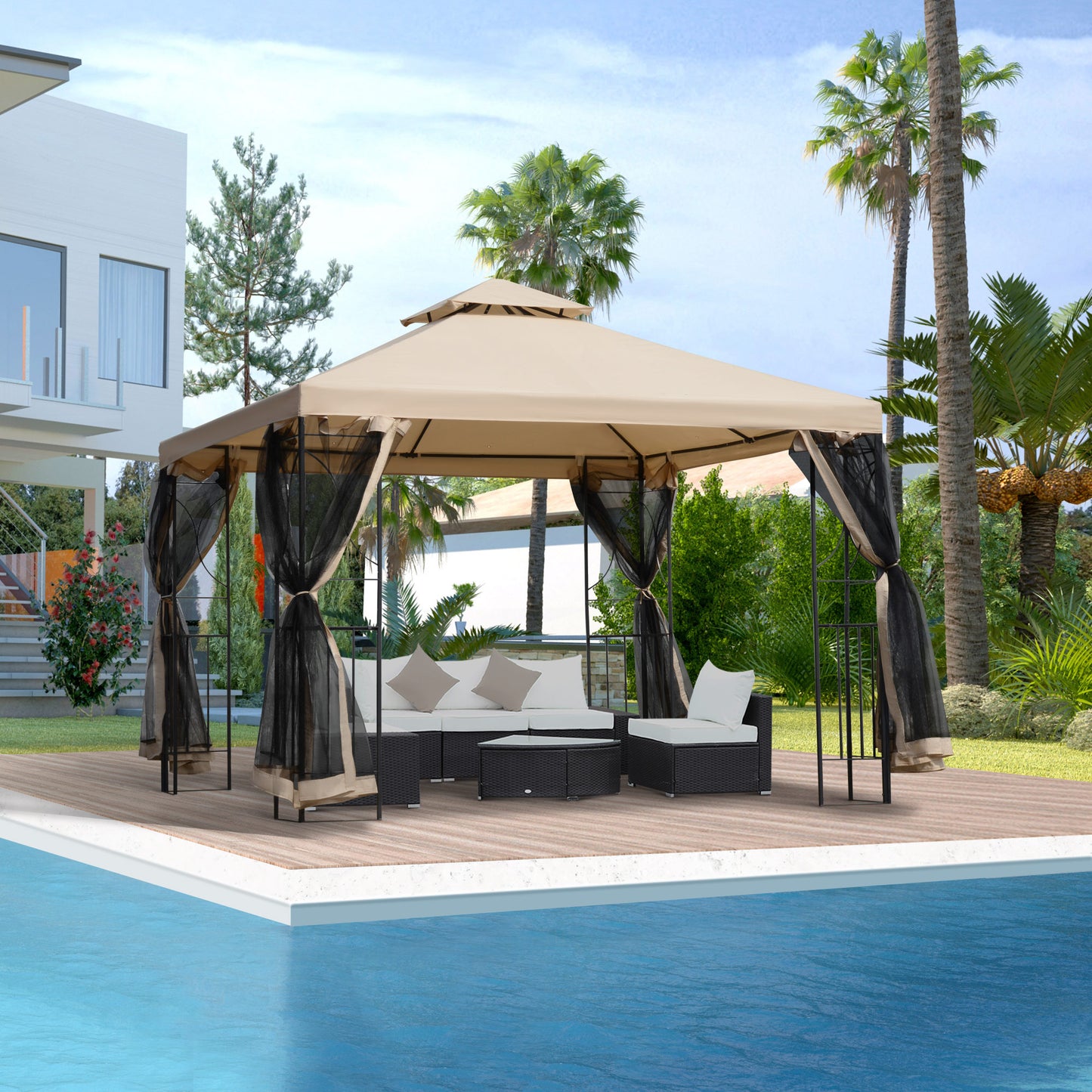 3(m) x 3(m) Garden Gazebo, Double Roof Outdoor Gazebo Canopy Shelter