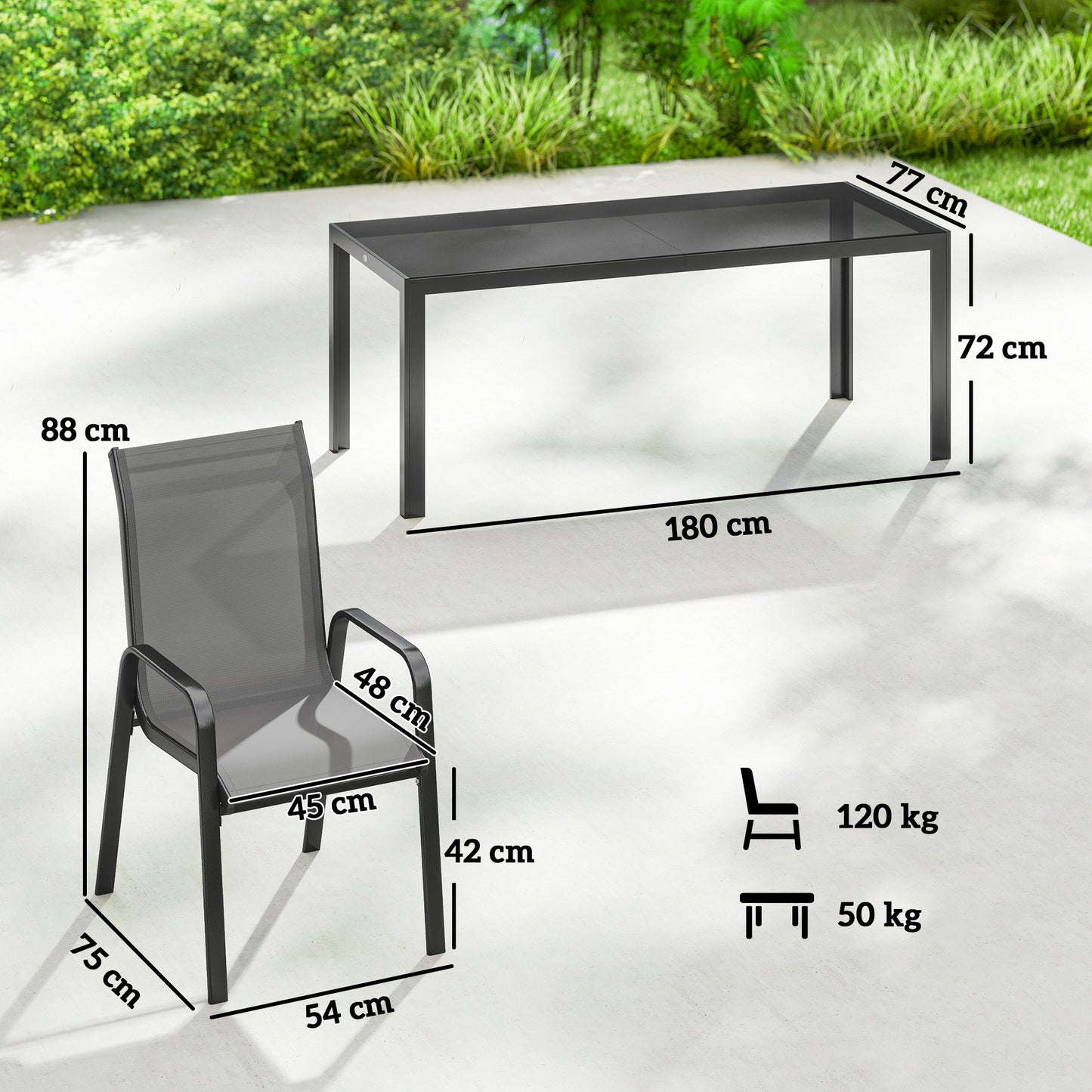 9 Pieces Garden Dining Set, Outdoor Table and Chairs Set for 8