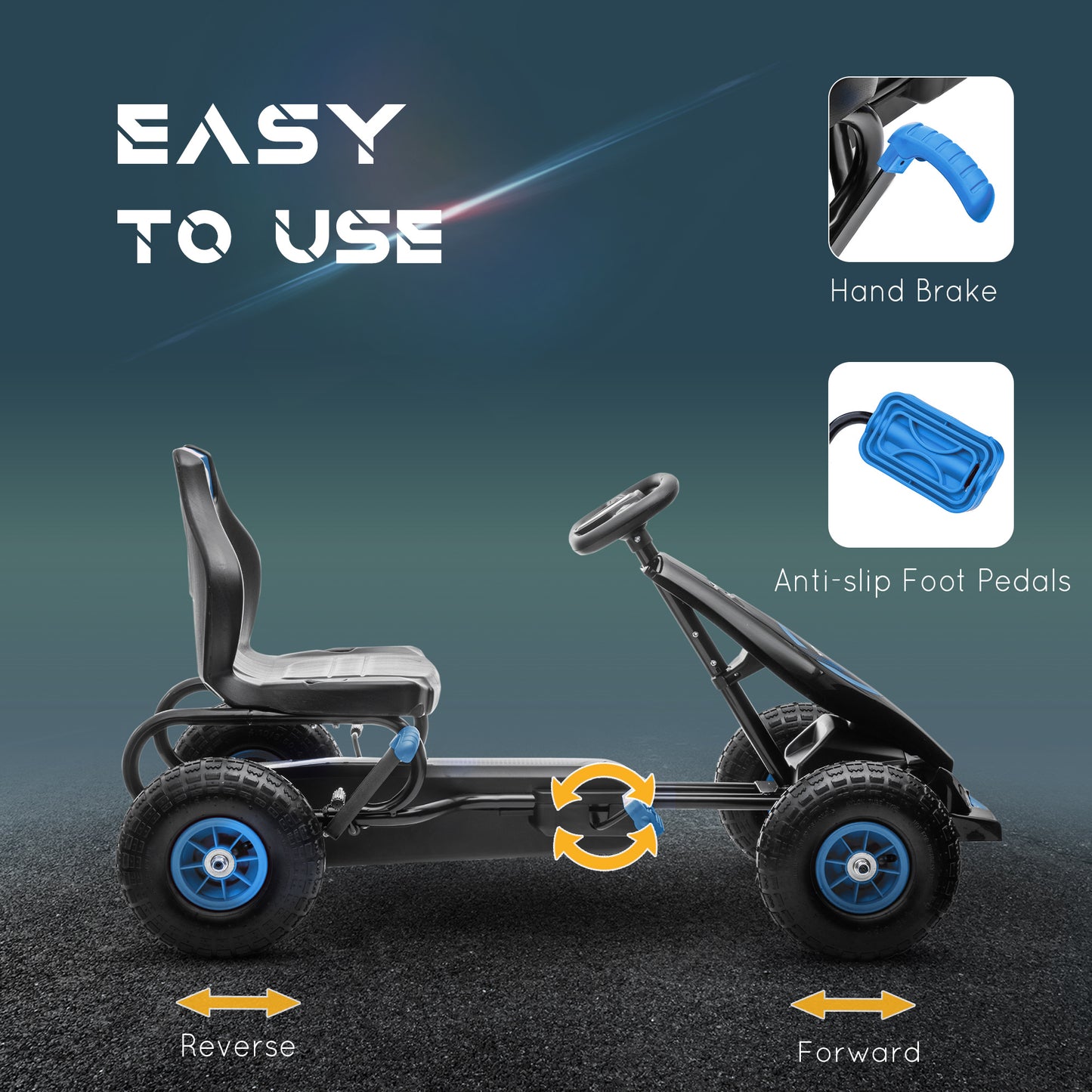 Kids Pedal Go Kart, with Adjustable Seat, Inflatable Tyres
