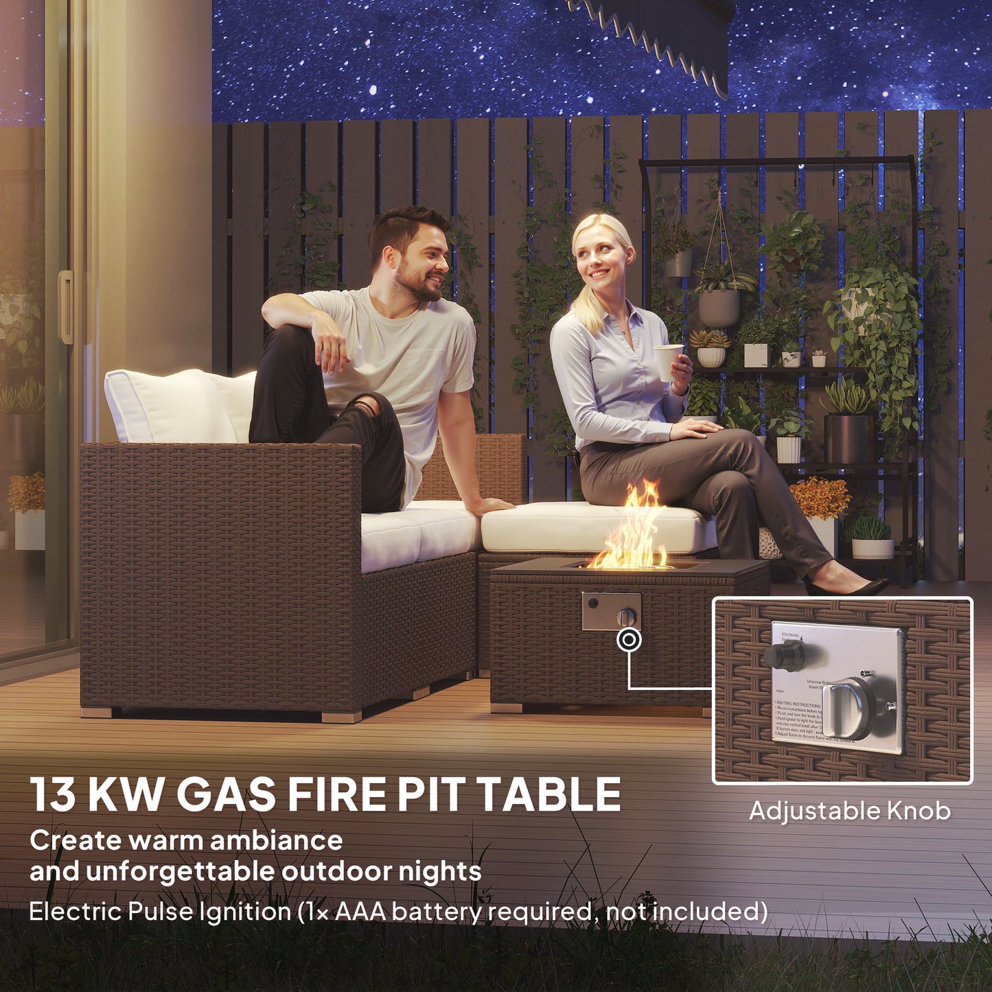 Five Piece Rattan Garden Furniture Set with Gas Fire Pit Table (1)