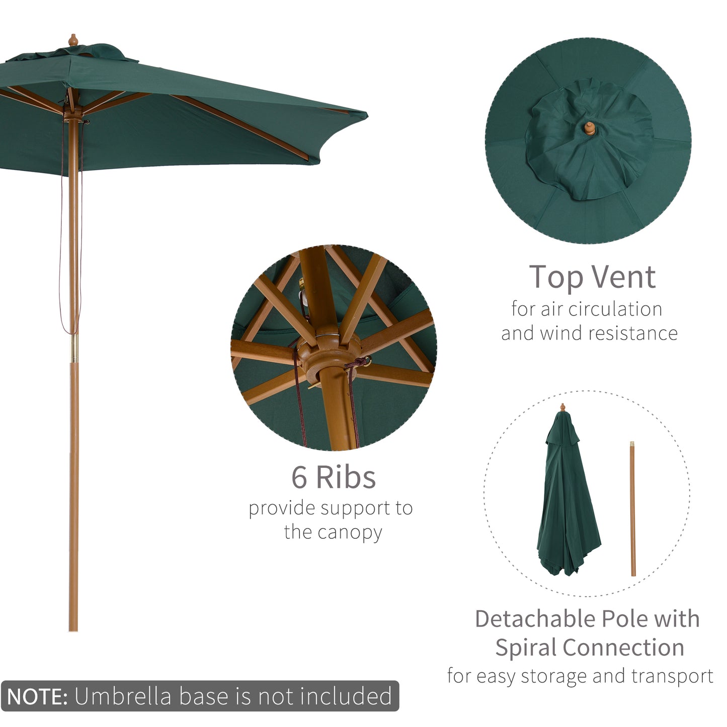 2.5m Wood Garden Parasol Sun Shade Patio Outdoor Wooden Umbrella (1)