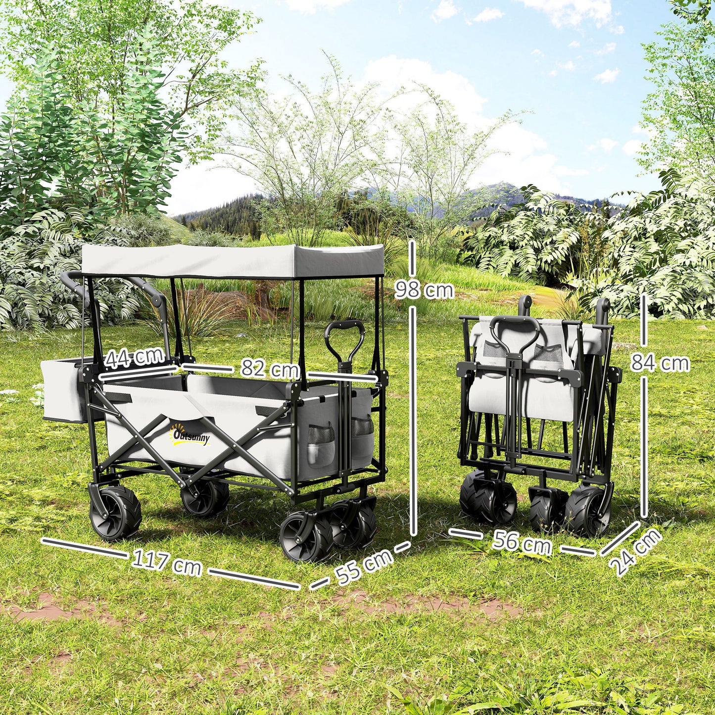 Folding Trolley Cart Storage Wagon Beach Trailer 4 Wheels