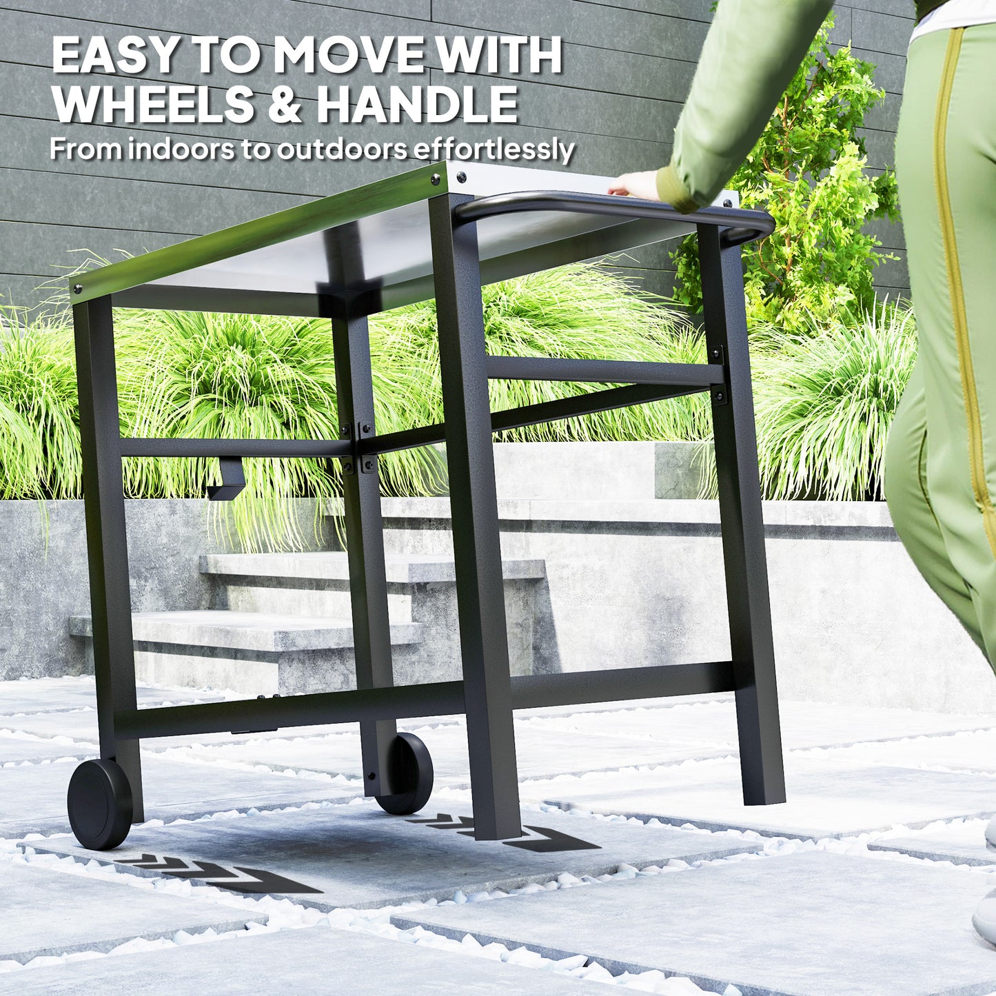 Outdoor Grill Dining Cart 2-Shelf Movable Pizza Oven Table Stand