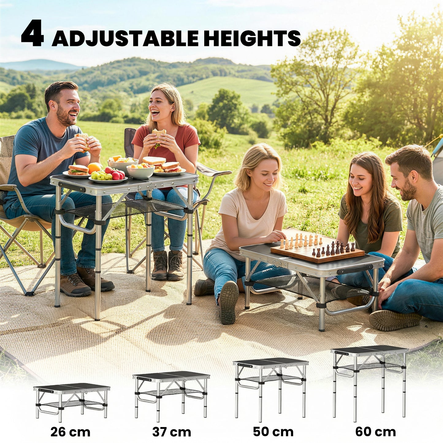 2ft Folding Camping Table, Picnic Table with Mesh Storage Layer (1)