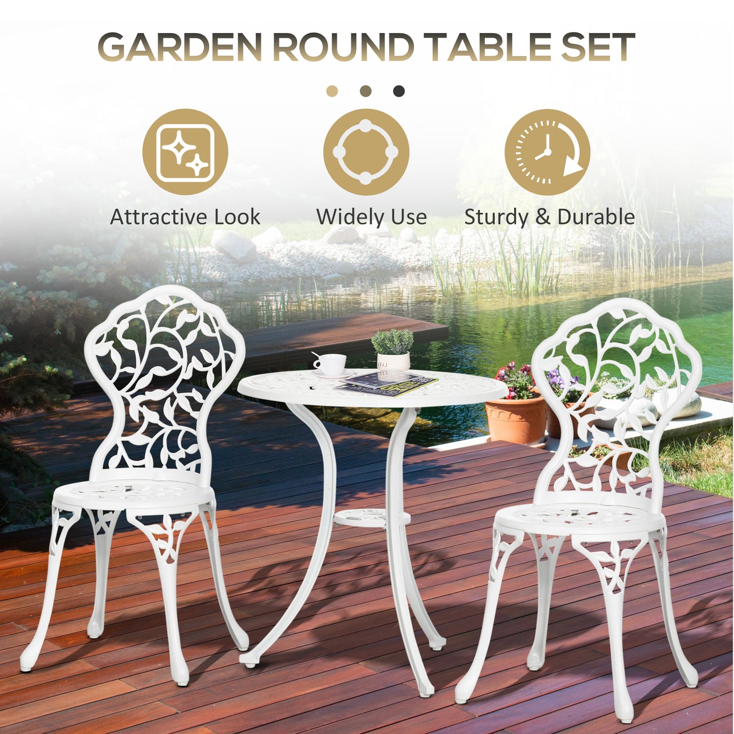 3 Pcs Aluminium Bistro Set Garden Furniture Dining Table Chairs
