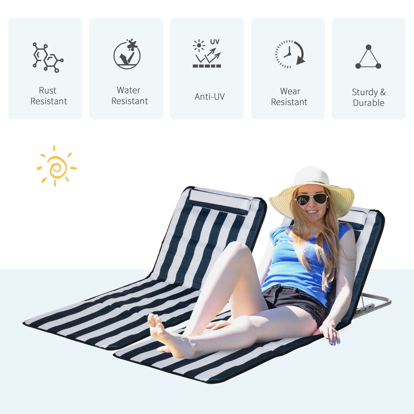 Set of 2 Foldable Garden Beach Chair Mat Lightweight Outdoor Sun