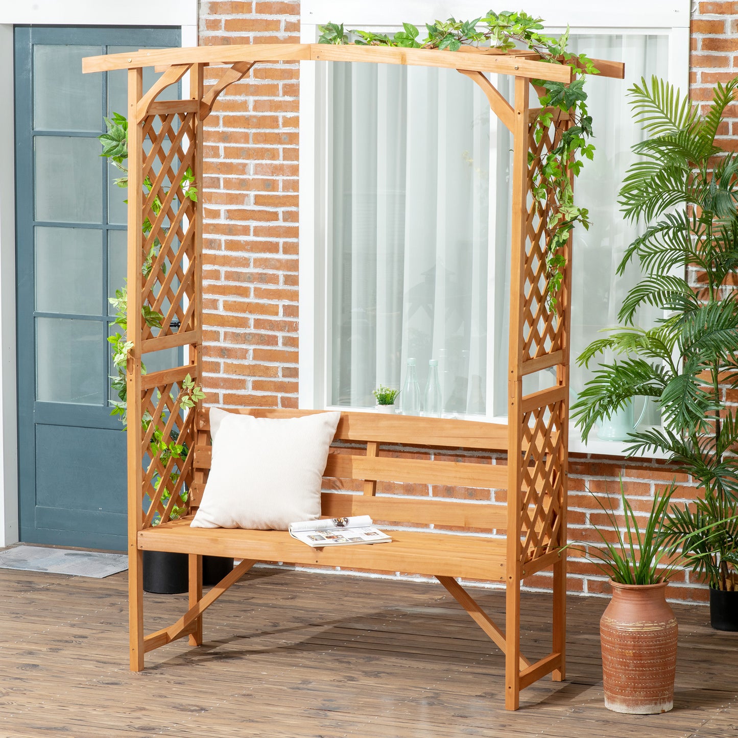 Garden Bench, Wooden Garden Arbour with Seat for Vines/Climbing Plants