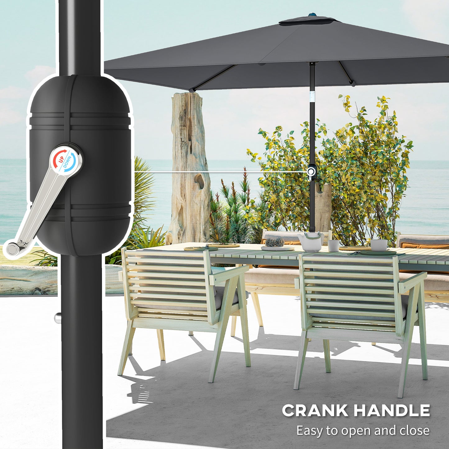 Garden Parasol, Parasol Umbrella with Crank Handle, Tilt Function